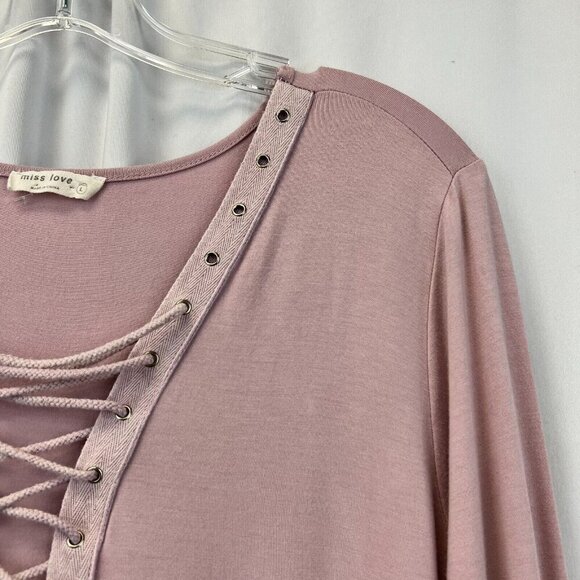 Miss Love Womens Rose Long Sleeve V-Neck Pullover Blouse Top Size Large - Picture 3 of 8